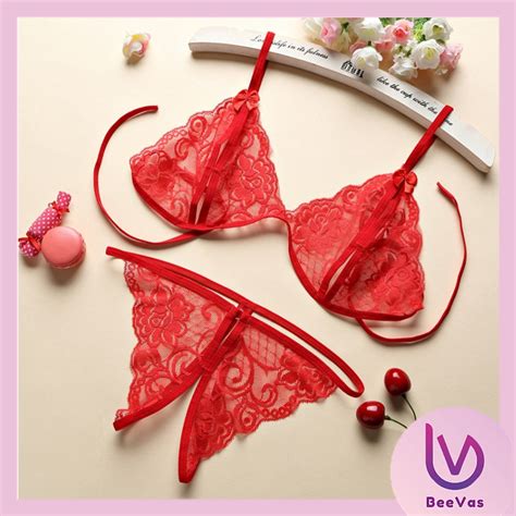 Jual BV ID BS001 Set BRA Lingerie Sexy Open Bust Celana Dalam Open Crotch Lace Transparant