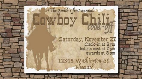 Cowboy Chili Cook-off Competition Potluck Custom Party | Etsy