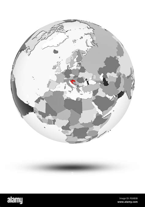 Croatia On Globe With Translucent Oceans Isolated On White Background