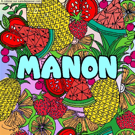 Coloriage prénom MANON décor Mandala fruits Sans Dépasser