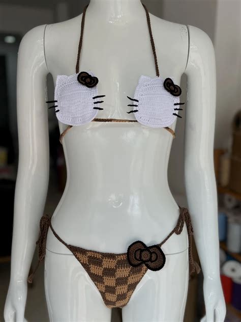 Traje De Ba O De Ganchillo Hecho A Mano Conjunto De Bikini Con Cord N Inferior