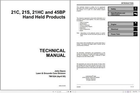 John Deere Hand Held Products 21c 21s 21hc 45bp Technical Manual Tm1524