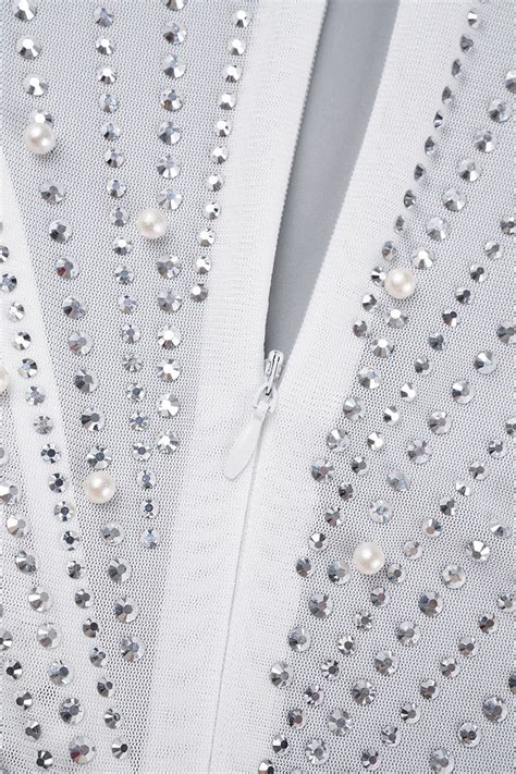 Wholesale White Sexy Patchwork Hot Drilling See Through Beading V Neck Long Sleeve Dresses