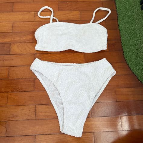 White Textured Bikini Set Women S Fashion Swimwear Bikinis