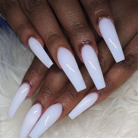 Glossy White 3d Shiny Holo Gems French Coffin Ballet False Nail Press On Ballerina Fake Nails