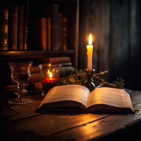 Premium Ai Image Candles Are Lit On A Table With An Open Book And A