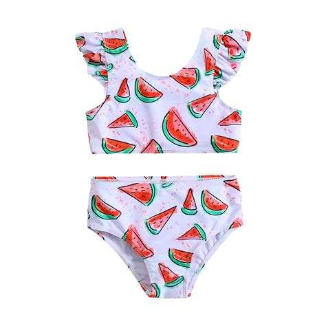 Baby Girl Swimsuit Summer Watermelon Printed Ruffles Two Piece Bikini Girls Swimwear Red