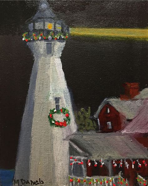 Port Sanilac Lighthouse At Christmas Painting By Michael Daniels Fine