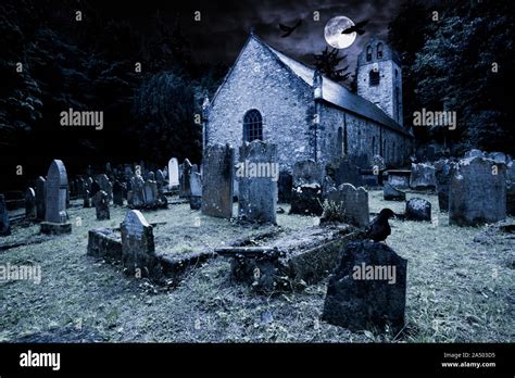 Spooky Cemetery At Night