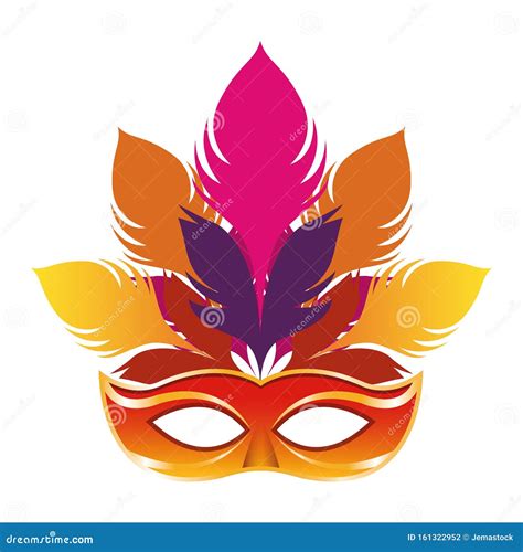 Masquerade Mask With Feathers Colorful Flat Design Stock Vector