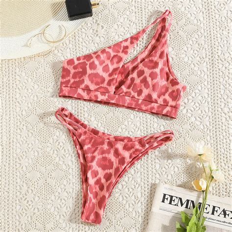 Sexy Leopard Hot Bikini Set Mulheres Two Piece One Ombro Estampa