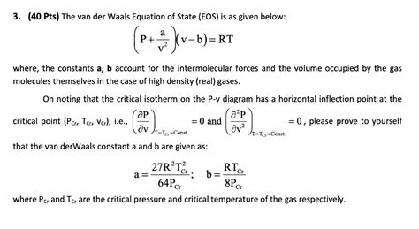 Solved 3 40 Pts The Van Der Waals Equation Of State EOS Chegg