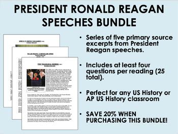 President Ronald Reagan Speeches Bundle by Epic History Worksheets