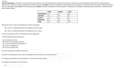 Solved 7 Points Sex Role Stereotyping The Article A