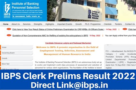 IBPS Clerk Prelims Result 2022 Direct Link Scorecard Cut Off Ibps In