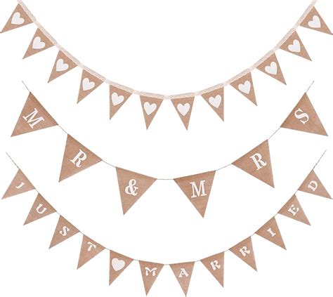 Fvomye MR And MRS Bunting Burlap Hessian Flag Banner Jute Pennant Flag