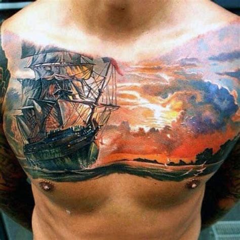 50 Cloud Chest Tattoos For Men Blue Sky Ink Design Ideas