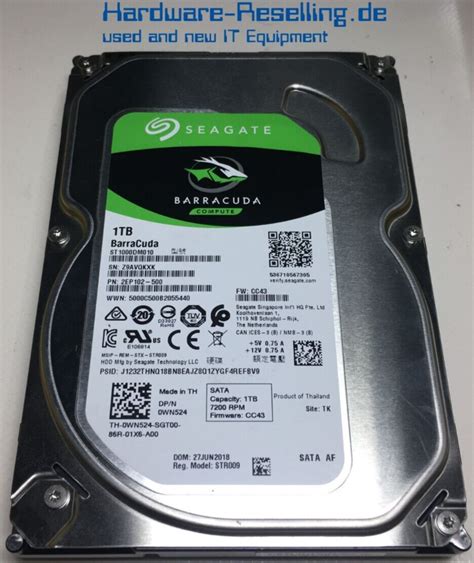 Seagate barracuda 1TB 6G 3,5 " SATA 7,2K ST1000DM010-2EP102-500 0WN524 ...