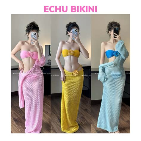ECHU Bikini Len 3 Mảnh Tag Hoa Mặc Nhiều Kiểu Sang Chảnh Shopee Việt Nam