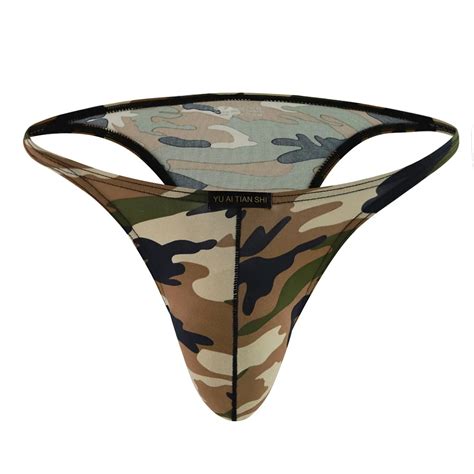 Uaang Gay Thong Male Erotic Bulge Camouflage Underwer U Pouch G String Tanga Hombre Men Low Rise