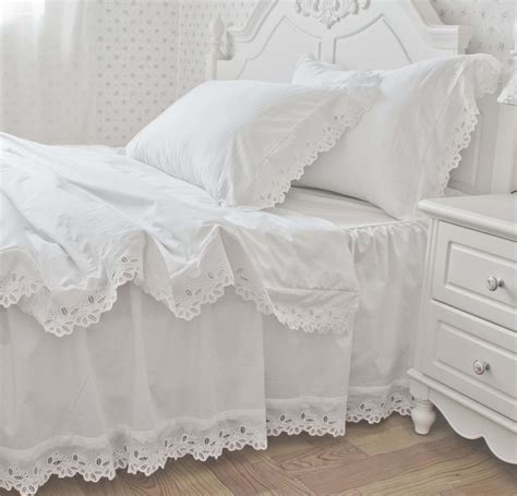 New White Embroidered Lace Bedding Sets White Bedding Set Korean Style Bed Cover