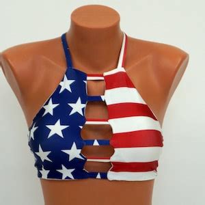 American Flag High Neck Halter Bikini Etsy