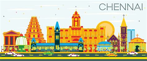 Chennai Skyline with Color Landmarks and Blue Sky. 7520438 Vector Art ...