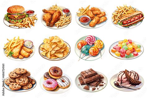 watercolor junk foods set set  unhealthy foods clipart unhealthy