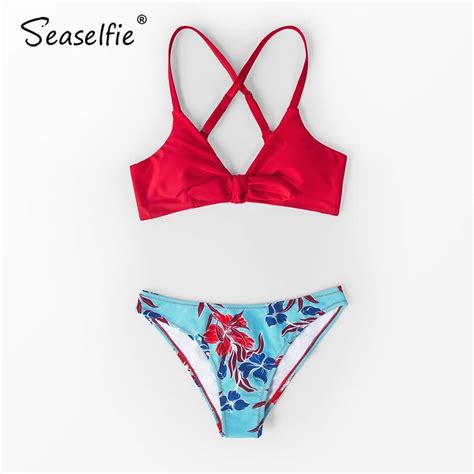 SEASELFIE Low Taille Bikini Sets Bademode für Frauen Sexy Bogen Knoten Sommer Sonne Strand