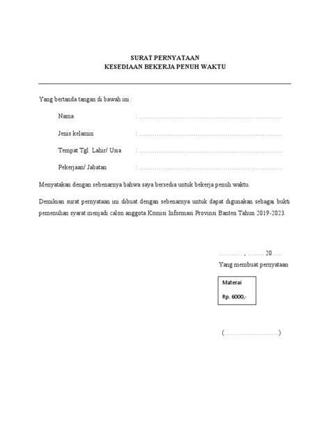 Surat Pernyataan Bekerja Penuh Waktu Pdf