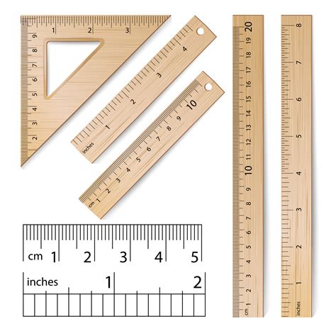 School Rulers Vector. Realistic Classic Wooden Metric Imperial Ruler ... 