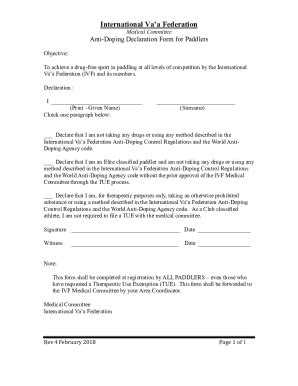 Fillable Online Doping Declaration Form For Paddlers Fax Email Print