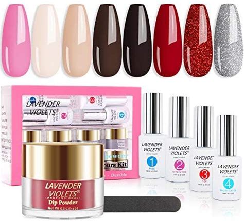 Lavender Violets Fast Dry Dip Powder Nail Kit Starter 8 Colors 0 5oz Glitter Red Black Nude
