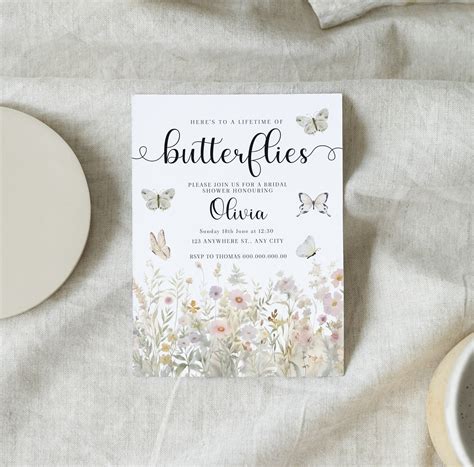 Lifetime of Butterflies Bridal Shower Invite, Fully Editable Wildflower