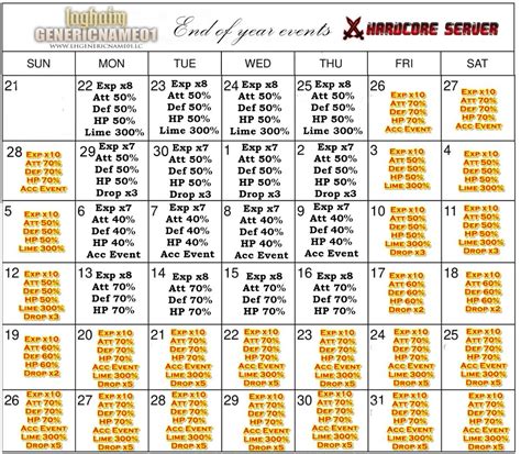 Hardcore Server Calendar Event Exp Year End 2021 Events