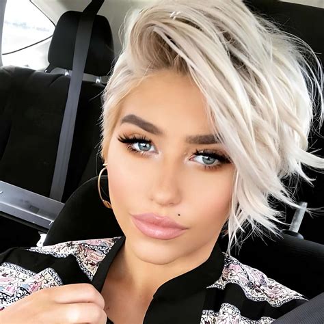 Voluminous Platinum Blonde Pixie With Side Part Likeeed