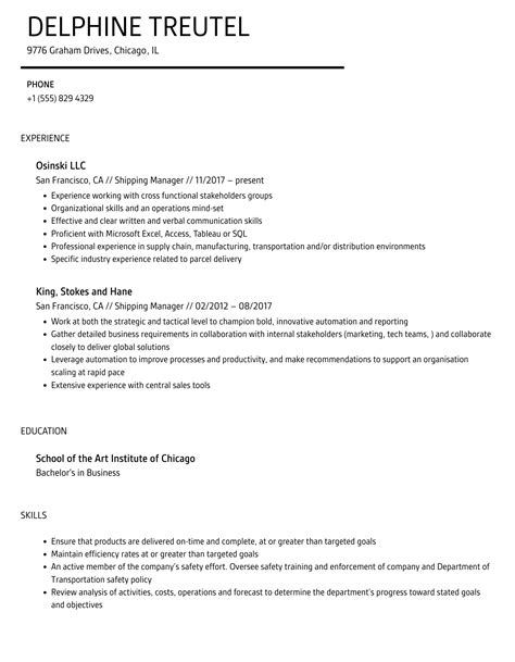 Shipping Manager Resume Samples Velvet Jobs