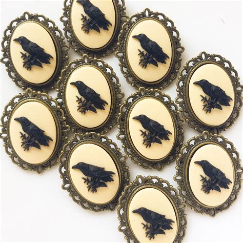 Raven Brooch Crow Cameo Jewelry Pirate Costume Edgar Allan Poe T Etsy