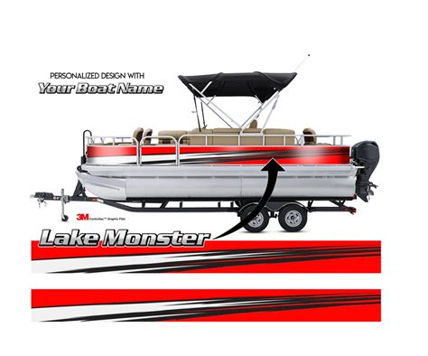 Pontoon Boat Graphics W Boat Name Back Red And White Etsy