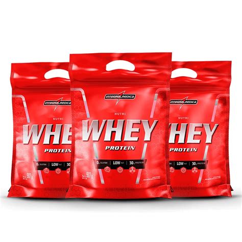 Kit 3x Nutri Whey Protein 907g Morango Refil Integralmedica