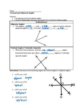 Adjacent and Vertical Angles by Megan Hertel | Teachers Pay Teachers