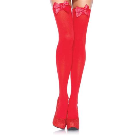 Leg Avenue Opaque Red Stockings With Bows Lovehoney