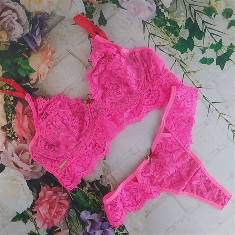 Conjunto Glamour Neon Pink Gardens Lingerie Moda Íntima Linha Noite