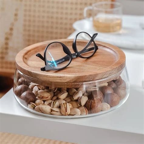 Конфетница стеклянная с деревянной крышкой 2400ml / фруктовница ...