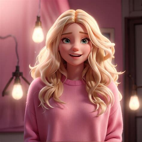 Premium Photo A Girl With Long Blonde Hair And A Pink Sweater