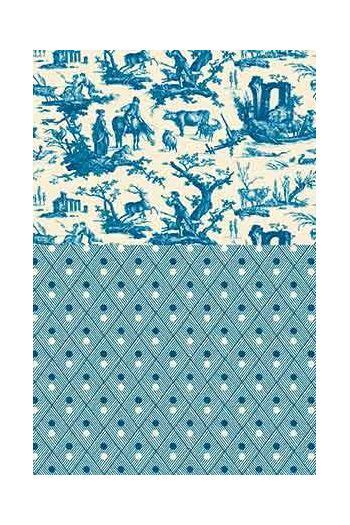 Toile Jouy géométrique bleu et écrue Maison Sajou