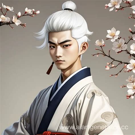 Kumiho Boy in Traditional Korean Garb with Short White Hair | AI Art ...