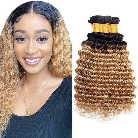 Amazon Ombre 1B27 Hair Bundles Honey Blonde Deep Wave Human Hair 3 Bundles 18 20 22 Inch