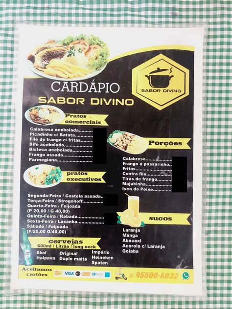 Menu Em Restaurante Sabor Divino Cotia