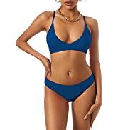 Amazon ZAFUL Women S Crisscross Bikini Set Floral Print Two Pieces Swimsuit Lace Up High